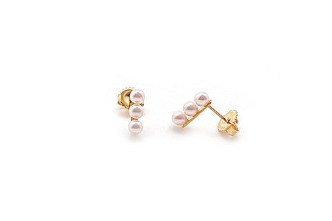 Petite Three Pearl Bar Stud Earrings - Assorted Metal Colors