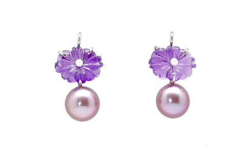 Amethyst & Freshwater Cultured Pearl Flower Earrings