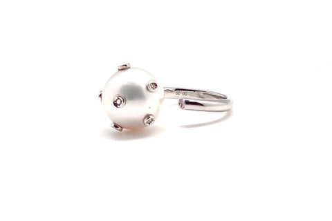 South Sea Cultured Pearl & Diamond Cuff Ring