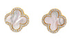 Mother of Pearl & CZ Quatrefoil Stud Earrings - Assorted Metal & Mother of Pearl Colors