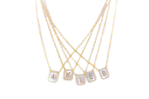 Mother of Pearl & CZ Initial Necklaces
