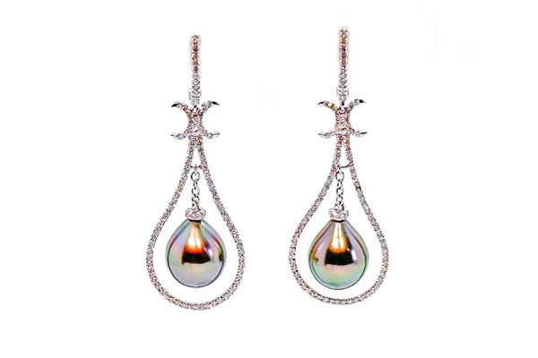 Tahitian Cultured Pearl & Diamond Pendulum Earrings