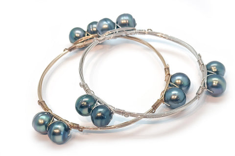 Wire Wrap Tahitian Cultured Pearl Bangles